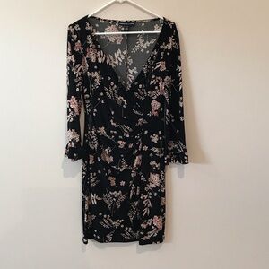 American Living Floral Long Sleeve Dress - Black and Pink